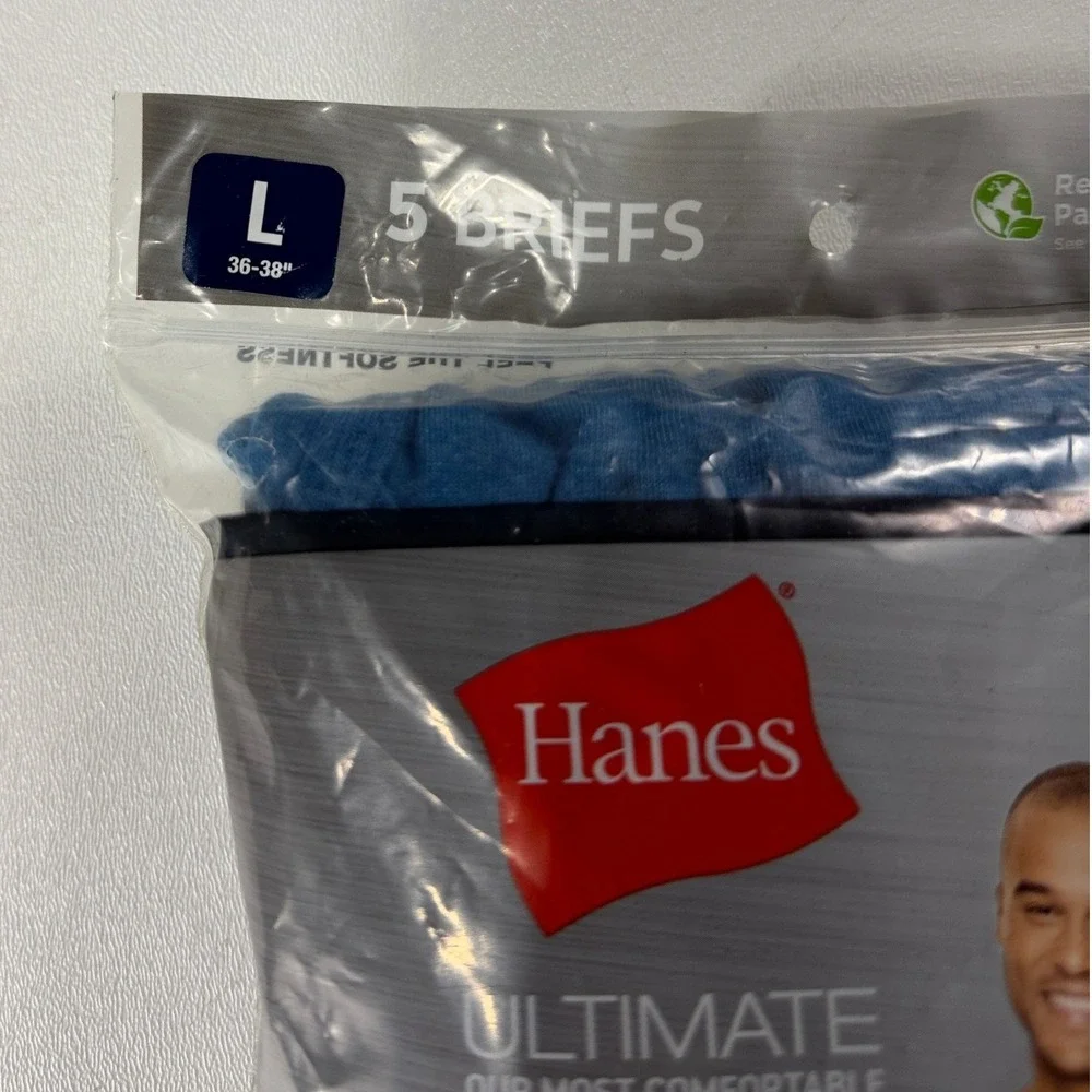 Hanes Ultimate ComfortBlend Mens 5 Pack Tagless Briefs Blue Black L 36-38 NEW - Picture 2 of 6